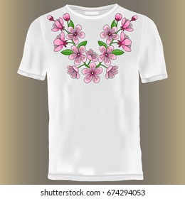 Cherry blossom outline corner print for t-shirt, textile, patches.
