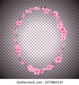 Cherry blossom oval frame or border on transparent backdrop