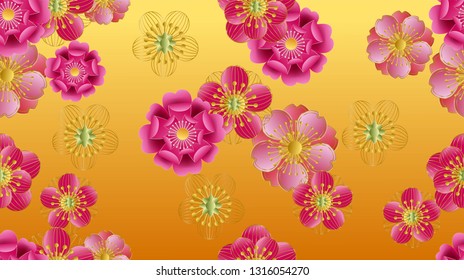 Cherry blossom in paper style  art beautiful background vector illustration