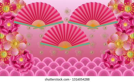 Cherry blossom in paper style  art beautiful background vector illustration