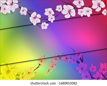 Cherry blossom pattern. Modern abstract pink sakura design template on blue backdrop. Vintage japanese vector template with pink the sakura flowers on blue background for celebration design
