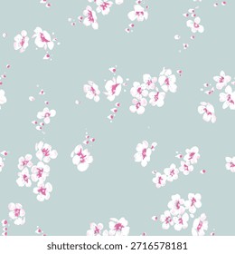 Patrón de flor de cerezo sobre fondo verde azul