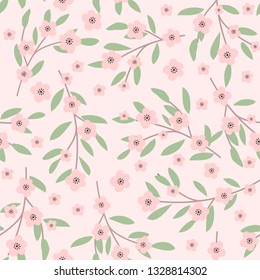 Cherry Blossom Pattern, Pink Flower Twigs, Cute Spring Design