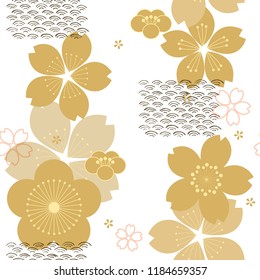 Cherry blossom pattern vector. Gold flower background.