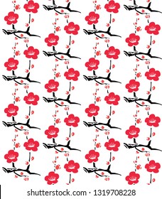 Cherry blossom pattern vector. Red flower background. 