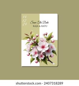 Cherry blossom patterned wedding invitation template