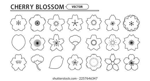 Diseño pétalo de cerezo flor conjunto de líneas de dibujo monocromo material vector