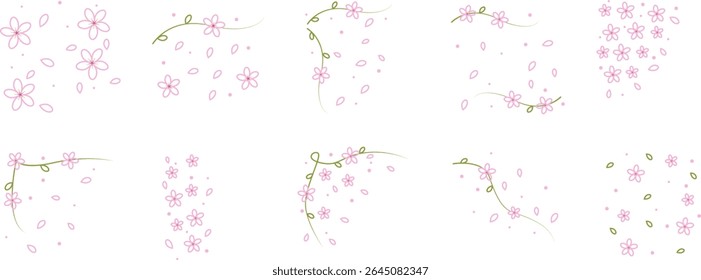 Cherry Blossom Petals Set — Minimal Pastel Floral Clipart Vector