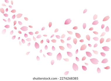 A lot of cherry blossom petals soaring on a spring day