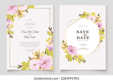 cherry blossom with pink color and soft leaves card set