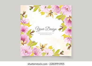 cherry blossom with pink color and soft leaves card set
