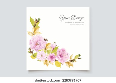 cherry blossom with pink color and soft leaves card set
