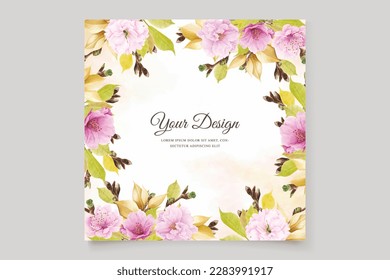 cherry blossom with pink color and soft leaves card set