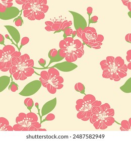 Cherry blossom pink flowers,  seamless pattern for decorating all fashion designs, fabrics, wallpapers and prints.  on a light pink background