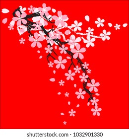 Cherry blossom or pink  sakura flowers of japan for background , card with copy space , vector,illustration , image. 