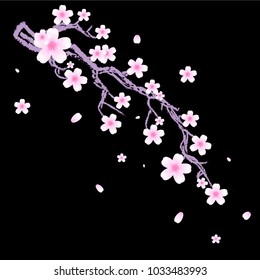 Cherry blossom or pink  sakura flowers of japan with tree branch for background  card with copy space , vector,illustration , image.