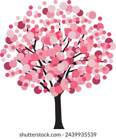 Cherry blossom. Pink tree. Hand drawn vector illustration. Springtime.