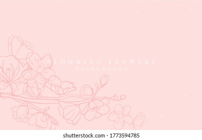 Cherry blossom pink vector spring background. Sakura branch illustration.