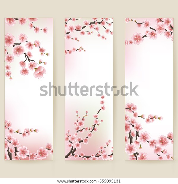 Cherry Blossom Realistic Banner Sakura Japan Stock Vector (Royalty Free ...