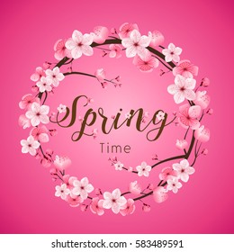 cherry blossom realistic vector, japan, background Illustration.