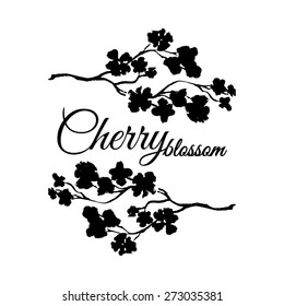 Cherry Blossom, Red Sakura Black Silhouette Logo Template.