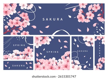 Cherry blossom and rough line background material set