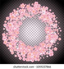 Cherry blossom round frame or border on transparent background