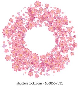 Cherry blossom round frame or border isolated on white