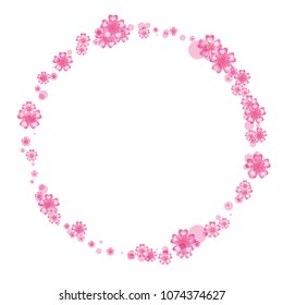 Cherry blossom round frame or border isolated on white