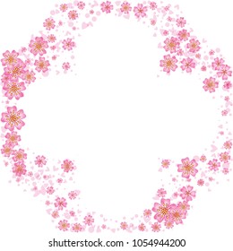 Cherry blossom rounded frame or border isolated on white
