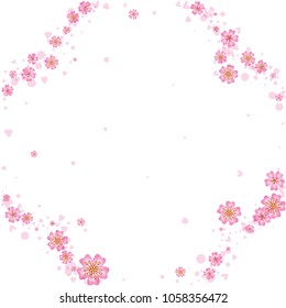Cherry blossom rounded frame or border isolated on white