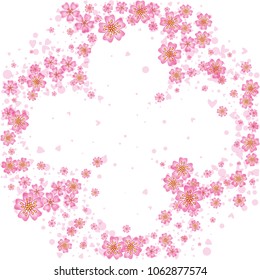 Cherry blossom rounded frame or border isolated on white
