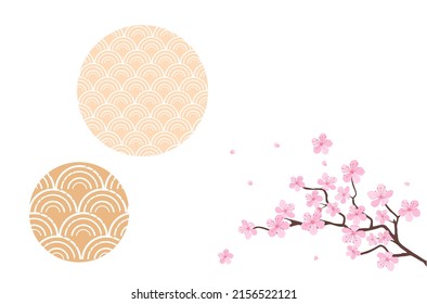 Cherry blossom Sakura flower and  Asian circle background vector illustration.