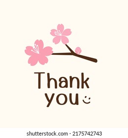 Cherry blossom Sakura flower branch sign logo on pastel background vector illustration. Thank you card.