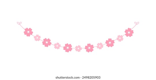 Cherry Blossom Sakura Flower buntings for springtime. Cute spring floral garland illustration.