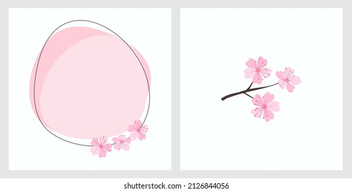 Cherry blossom Sakura flower sign label and Sakura tree branch isolated on white backgrounds vector illustration.