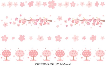 Cherry blossom sakura set. Border frame of cherry blossom vector illustration