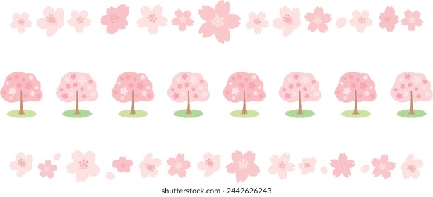 Cherry blossom sakura set. Border frame of cherry blossom vector illustration