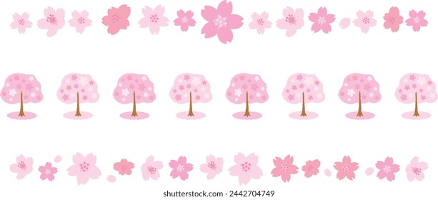 Cherry blossom sakura set. Border frame of cherry blossom vector illustration