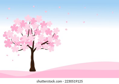 Cherry blossom Sakura tree on blue sky background vector illustration. 