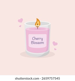 Cherry blossom scented candle vector illustration.