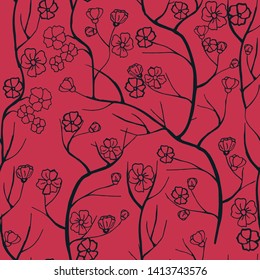 cherry blossom seamless floral pattern hand drawn