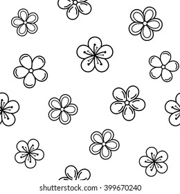 Cherry blossom seamless pattern black and white
