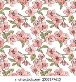 Cherry Blossom . seamless pattern for decorating all fashion designs, fabrics, wallpapers and prints. on a light background