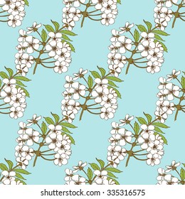 Cherry blossom seamless pattern. Floral vector design for textile, decorative paper, packaging, invitations, cards.