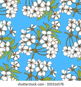 Cherry blossom seamless pattern. Floral vector design for textile, decorative paper, packaging, invitations, cards.