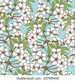 Cherry blossom seamless pattern. Floral vector design for textile, decorative paper, packaging, invitations, cards.