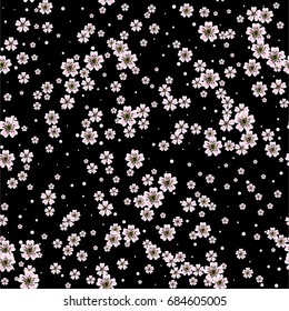 Cherry blossom seamless pattern isolated on black