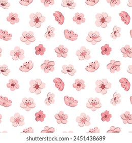 Patrón sin costuras de flor de cerezo. Flores de Sakura. Aislado sobre fondo blanco. Ilustración vectorial. Lindo estampado floral.
