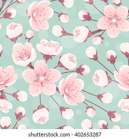 Cherry blossom seamless pattern, spring flowers. Retro vector background